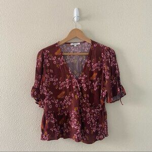 Madewell Tie-Sleeve Red Floral Wrap‎ Top